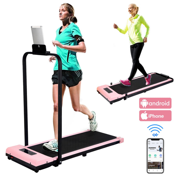 HYEASTR Electric Folding Treadmill 3.0HP Under Desk Treadmill for Home 220lbs Capacity Portable Walking Pad Treadmill 2 in 1 Running Machine with APP & Remote Control - Pink