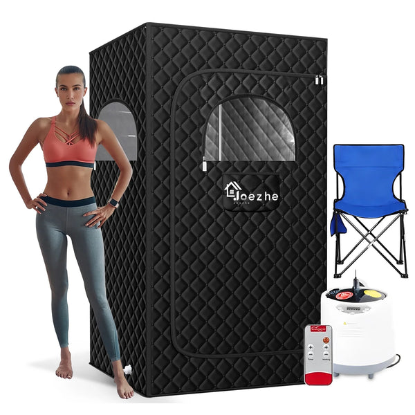 HYEASTR Portable Home Steam Sauna Box, Full Size Personal Sauna Tent Kit for Spa, Indoor Sauna Relaxation with 2.6L & 1000 Watt Steam Generator, Remote Control, Chair, Mat