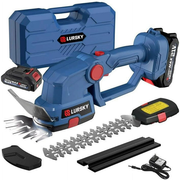 Cordless Hedge Trimmer-Garden Maintenance 2-in-1 21V Grass Shear and Shrub Trimmer,Blue