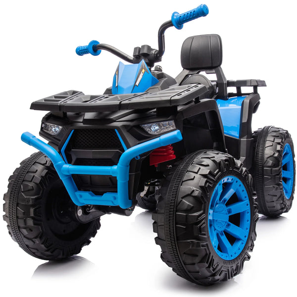 Hikiddo 12V Kids ATV 4 Wheeler, 2-Seater Powered Ride on ATV Toy for Big Kids w/ Bluetooth, 4mph Max Speed - Blue