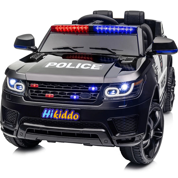 Hikiddo Electric Police Car for Kids, 24 Volt Kids Ride on Toys w/ 400W Motors, Megaphone, Remote, Bluetooth - Black