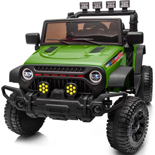 Hikiddo 4WD Kids Ride on Truck Car, 12V 7Ah Ride on Toy Electric Cars for Kids w/ Remote, Bluetooth, 4x75W Motors - Army Green