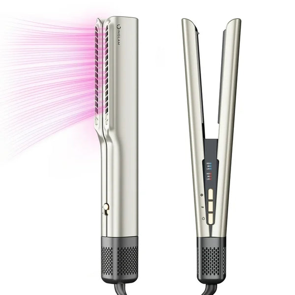 IG INGLAM Air Straightener - Advanced One-Step High-Speed Airflow Hair Straightener & Dryer with 110,000 RPM Brushless Motor, Airflow Flat Iron with 200 Million Negative Ions, Champagne Silver
