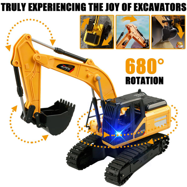 JUGAAD LIFE Remote Control Excavator Toys for Boys, 2.4Ghz RC Excavator Toy with Light and Sound, Construction Toys for Boys 3-5 4-7 8-12 Year Old Kids, Birthday Toy Gift for Girls