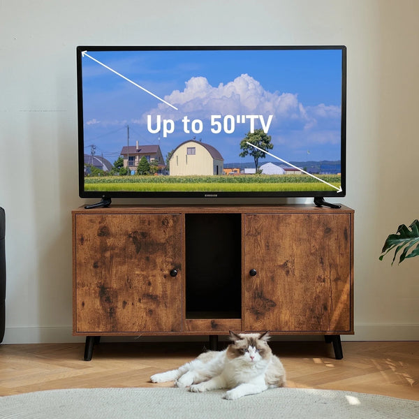 JanflyHome Litter Box Enclosure, MDF-Boards, Cat Litter Box Furniture with Scratching Board, Brown