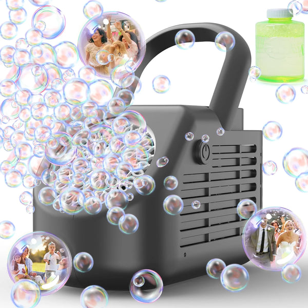 JoyStone 42 Hole Automatic Bubble Machine, High-Output Bubble Maker, 20000+ Bubbles/Minute, Portable Handle, Perfect for Outdoor Parties, Gifts for 3+ Ages, Black