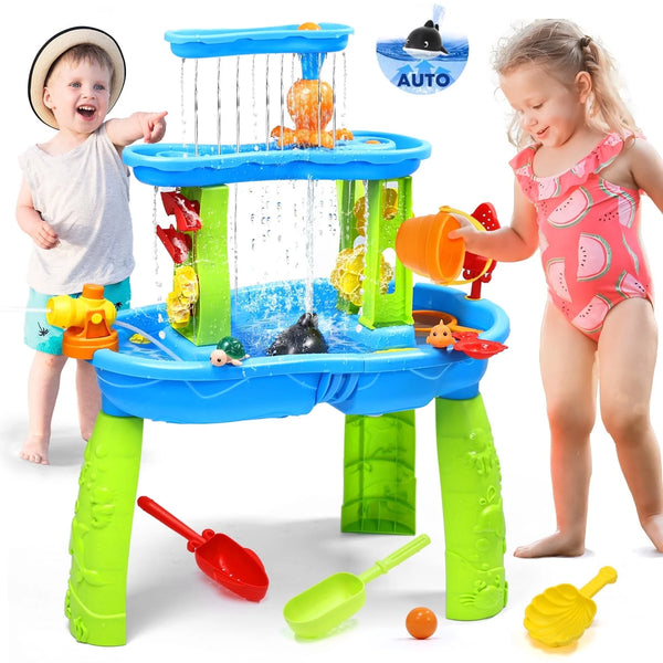 JoyStone Kids Sand Water Table for Beach, 3-Tier Water Activity Tables with Water Pump, Activity Sensory Play Table Toys for Toddlers, Summer Gift Toys for Outside Backyard for Kids