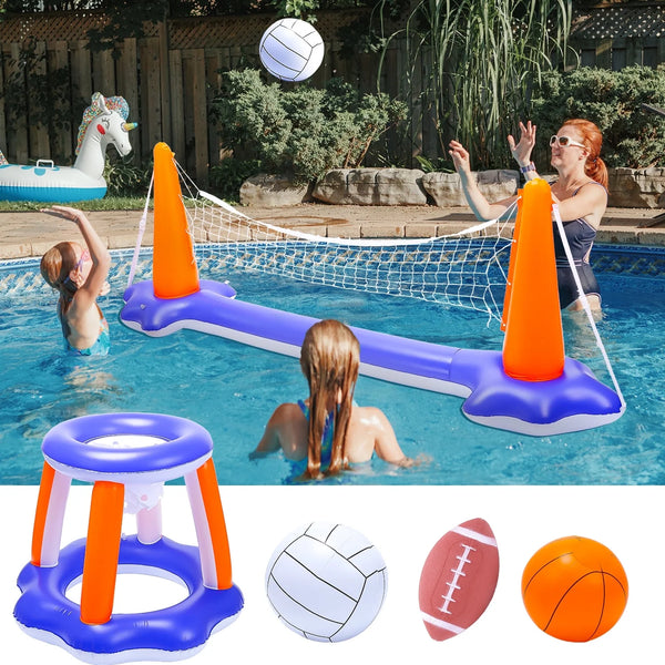 JoyStone Pool Toys - Swimming Pool Basketball & Volleyball Sets Incl Inflatable Pool Volleyball Net, Floating Basketball Hoop and Water Football, Kids Summer Toys, Pool Games for Adults and Family