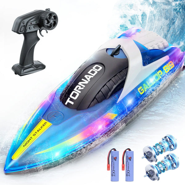 JoyStone RC Boat for Pools and Lakes, 2.4G 15+ MPH Fast Remote Control Boat with LED Lights, Racing Boats for Kids & Adults with 2 Rechargeable Battery, Gifts for Boys Girls (Blue)