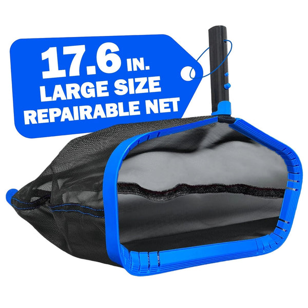 Self-Repair Pool Skimmer Net 17.6" with Heavy Duty Aluminum Frame, Large Deep Fine Mesh for Cleaning Leaf Debris