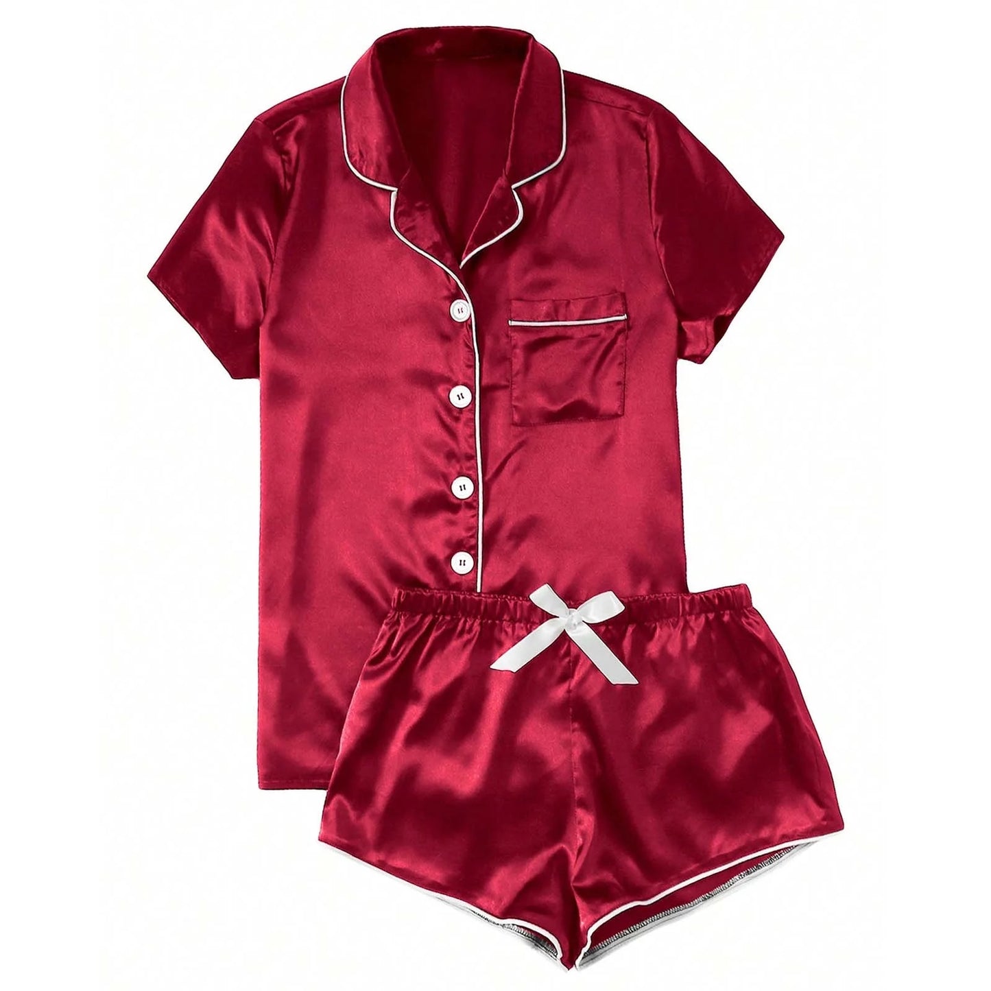 Kaemgyyd Women's Pajama Sets Plus Size Satin Sleepwear Silk Button down Short Sleeve Pj Tops and Shorts 2 Piece Loungewear