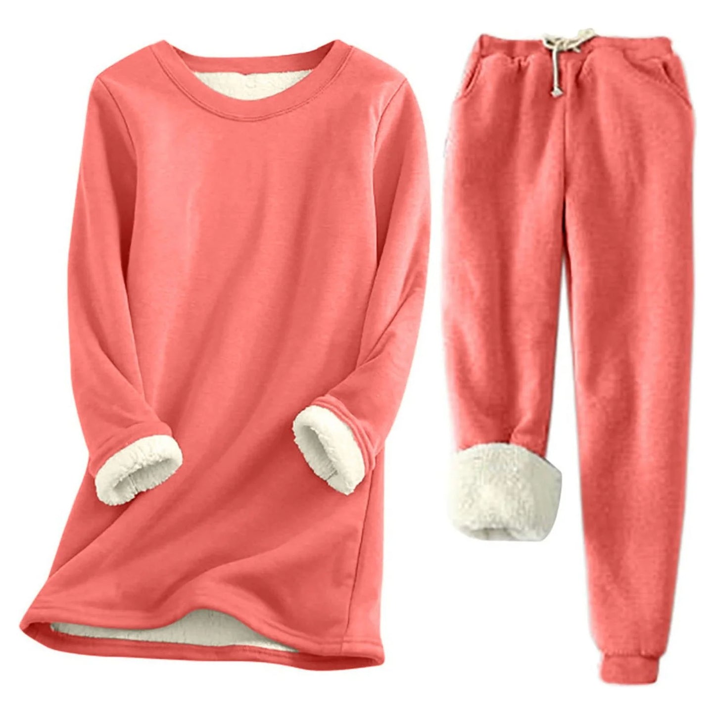Kaemgyyd Women's Winter Warm 2 Piece Outfits Long Sleeve Fleece Lined Tops Pullover Sherpa Lined Jogger Pants PJs Pajamas Sets Womens Clothes
