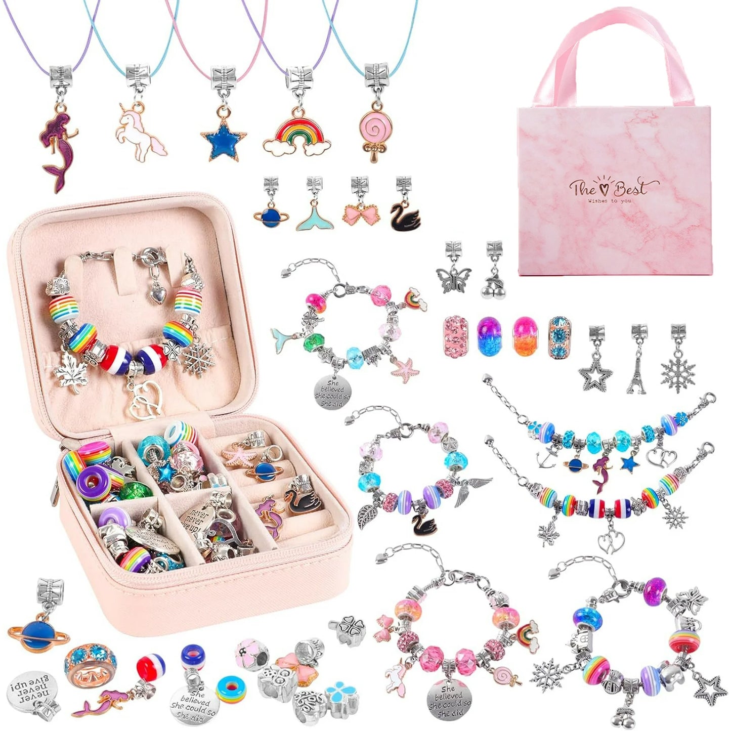 Kids Bracelet Making Kit for Girls, Gifts for Girls Ages 4 5 6 7 8 9 10 Year Old Girl Thanksgiving Christmas Birthday Gifts for Girl Toys 68 Pcs Crafts for Years 8-12