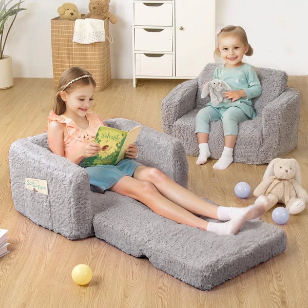 Kids Sofa,Foldable 2 in 1 Kids Couch,Toddler Chair Baby Convertible Sofa for Boys and Girls ,Gray