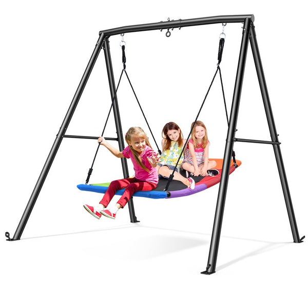 KloKick Metal Swing Set  60 Large Platform Swing, 440lbs Heavy Duty Set for Kids Backyard Play(Rainbow)