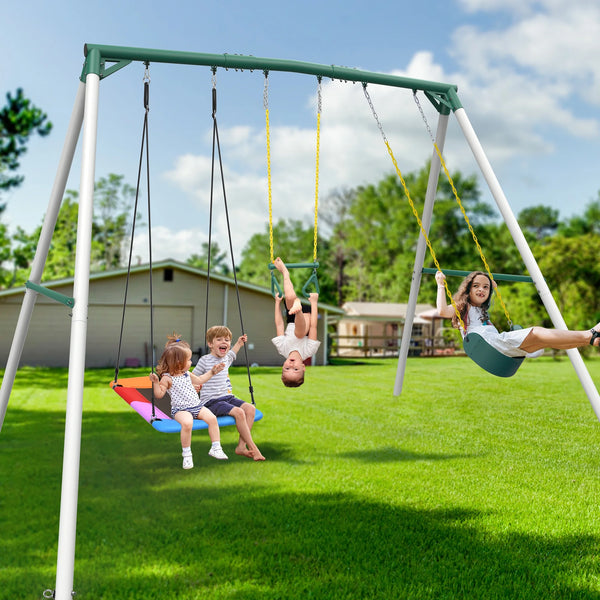 KloKick Heavy Duty Metal Swing Set for Kids  Adults, 600lb Capacity, Includes Trapeze Bar, Belt Swing  Platform Swing for Outdoor Fun