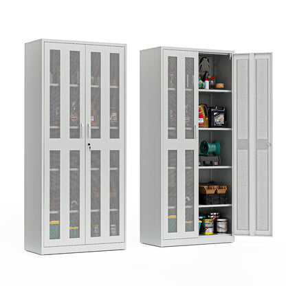 Ktaxon 71"H Metal Garage Storage Cabinet with 2 Mesh Doors, Garage Tool Storage Cabinet with Pegboards and 4 Adjustable Shelves, Locking Steel Tool Cabinets for Garage, Office, Workshop, Warehouse