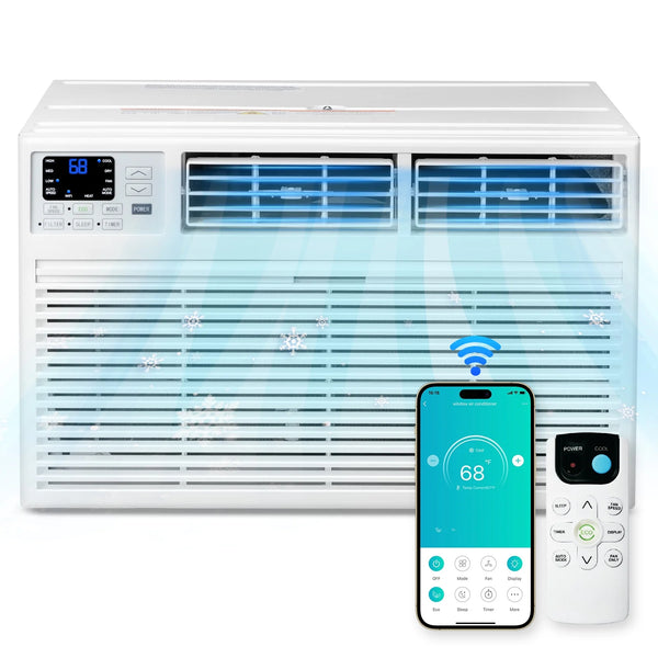 Ktaxon 8000 BTU Through the Wall Air Conditioner with Remote & App Control, Energy Saving Wall AC Unit with Timer for Bedroom, Living Room, Apartment, Dorm up to 350 Square Feet, 115V/60Hz