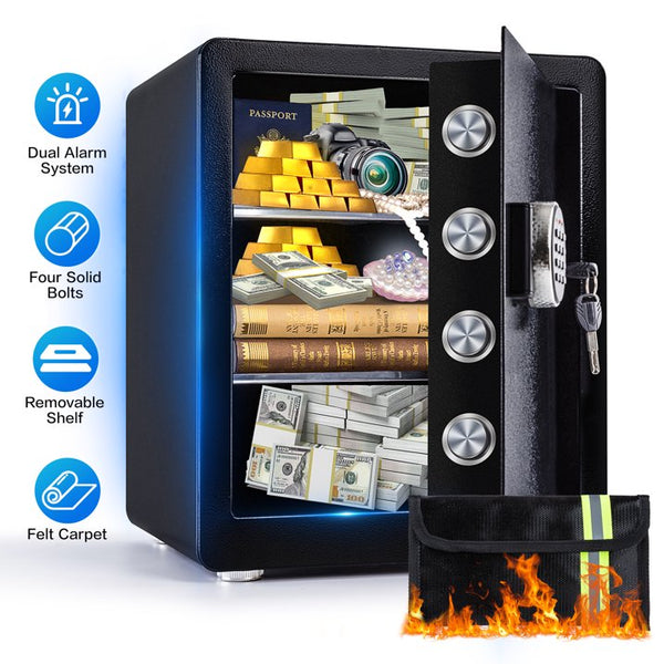 LOCKSWORTH 2.0 Cubic Feet Safe Box, Steel Security Safe and Lock Box with Fireproof Money Bag Dual Alarm System, LED Light for Home Office 12.2"Dx14.96"Wx17.72"H