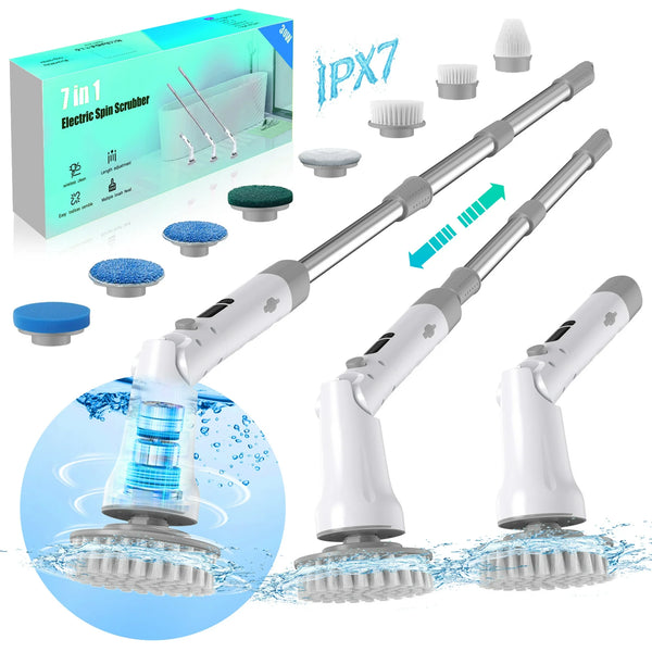 LOHEER Electric Spin Scrubber, Cordless Cleaning Brush Scrubber for Bathroom & Shower,Bathtub,Glass,Car, 3 Adjustable Size,7 Replaceable Brush Heads