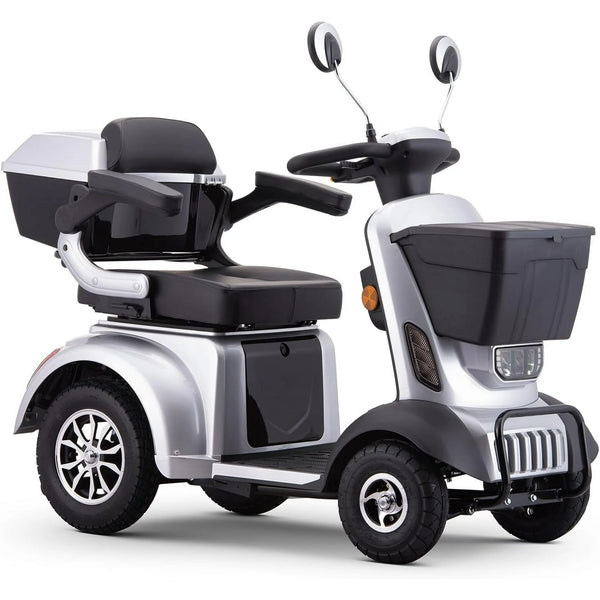 Large 4 Wheels Mobility Scooter (XW E05B), Electric Heavy Duty Wheelchair Device, 400 LBS Capacity for Seniors  Adults, Speed Adjust, Front Rear Trunk, No Assemble Required (Silver)