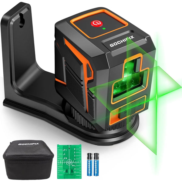 Laser Level, GOCHIFIX 2 Modes Green Cross Line Laser Level Self Leveling with 360 Degree Rotating Bracket,2 AA Batteries and Carry Pouch Included,IP54,100 FT Working Range
