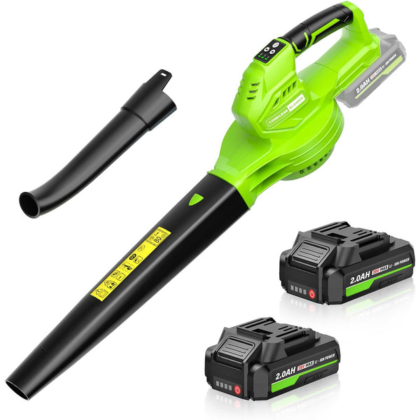 Leaf Blower, Lightweight Cordless Leaf Blower with 2 Battery Charger for Patio, Electric 20V Battery Powered Leaf Blower for Leaf/Snow/Dust Blowing