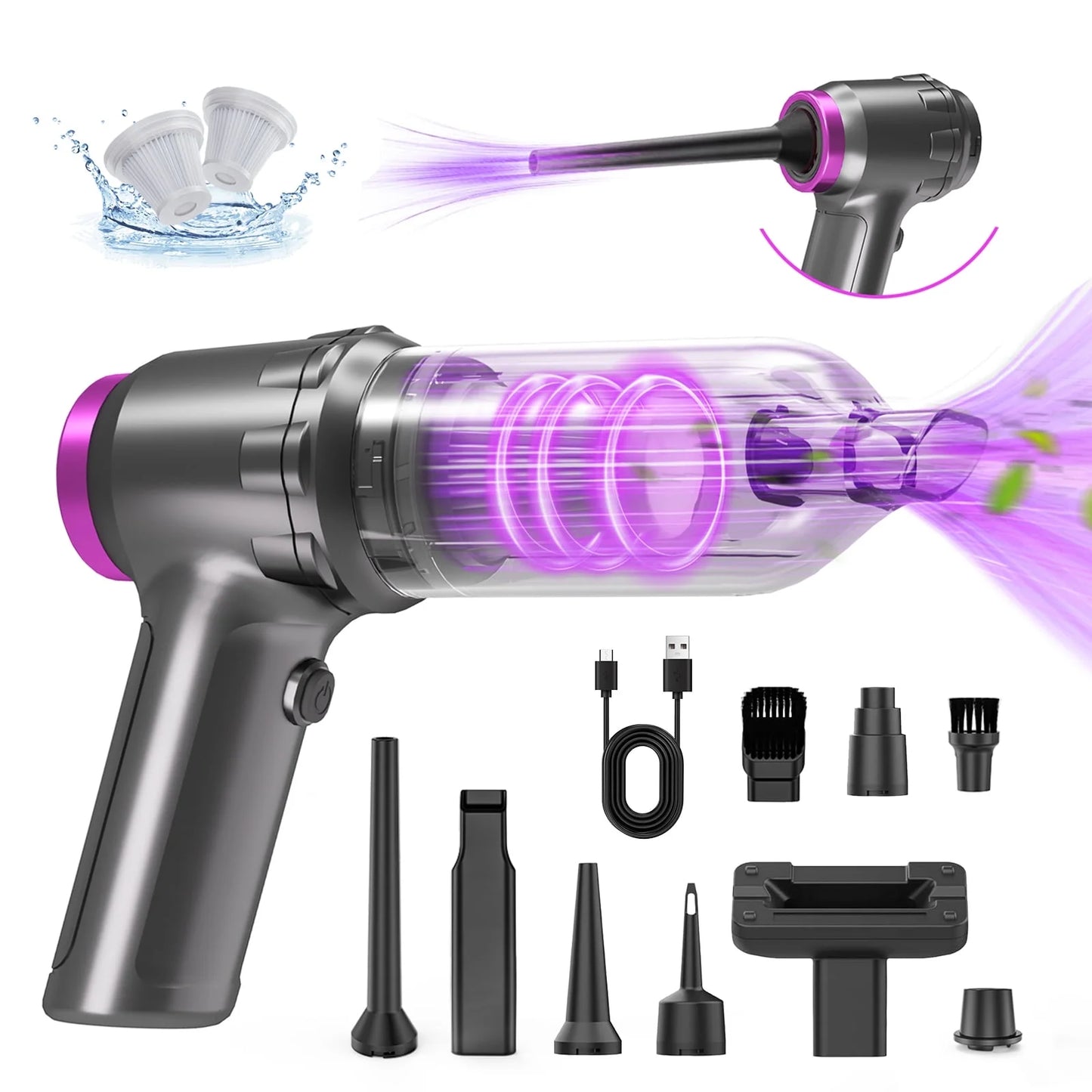 Loheer Car Vacuum Cleaner, 16000PA Portable Handheld Vacuum Cordless, with Brushless Motor, Grey