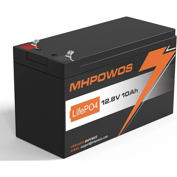 MHPOWOS 12V 10Ah LiFePO4 Battery, 3000+ Deep Cycles LiFePO4 Lithium Batteries Built-in 10A BMS, Perfect for Solar Battery Charger, Fish Finder, Power Wheels, LED Light, Toys, Off-Grid Applications