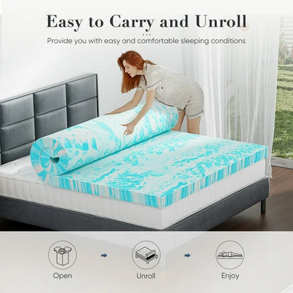 EverPick Memory Foam Mattress Topper - 3 Inch Gel Infused Memory Foam - Plush Feel - Cooling and Pressure Relieving for Back Pain - Queen Size