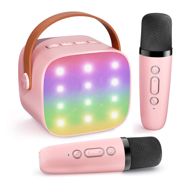 Mini Karaoke Machine for Kids,ZealSound Christmas Birthday Gifts for 3-14 Years Toys for Girls Boys Toddler,Portable Bluetooth Karaoke Machine with 2 Wireless Microphones and Light Speaker,Pink 2Mics