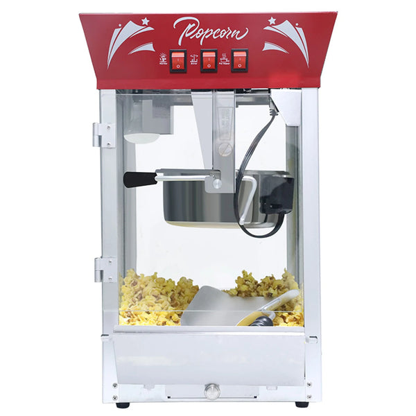 Movie Theater Popcorn Machine 12oz, 850W Stainless Steel Popper with Warming Deck  Metal Popcorn Scooper, Safety Glass | ¡Máquina de Palomitas Profesional (Red)