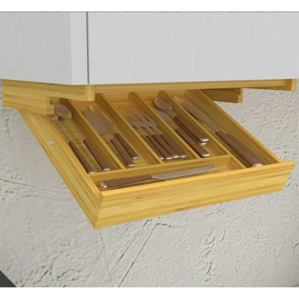 Natural Bamboo Kitchen Drawer Organizer for Silverware and Utensils, 15.35 x 12.99 x 3.54 inches