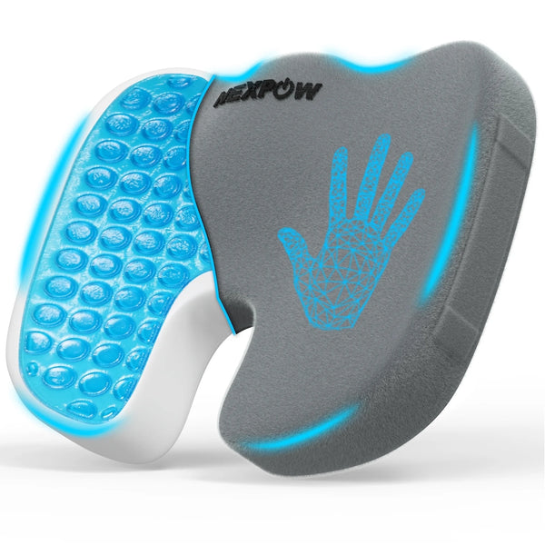 NEXPOW Memory Foam Seat Cushion Cooling Gel Butt Pillow for Tailbone Pain Relief  Chair Cushion,Car Seat Cushion,Butt Pillow Grey