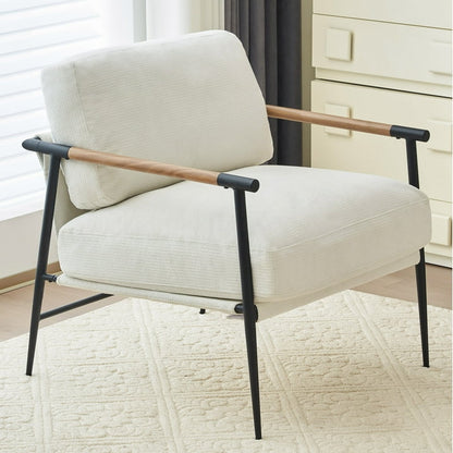 Othniel White Accent Chair Armchair Chenille Mid Century Modern Accent Chair Metal Leg Comfy Cushion