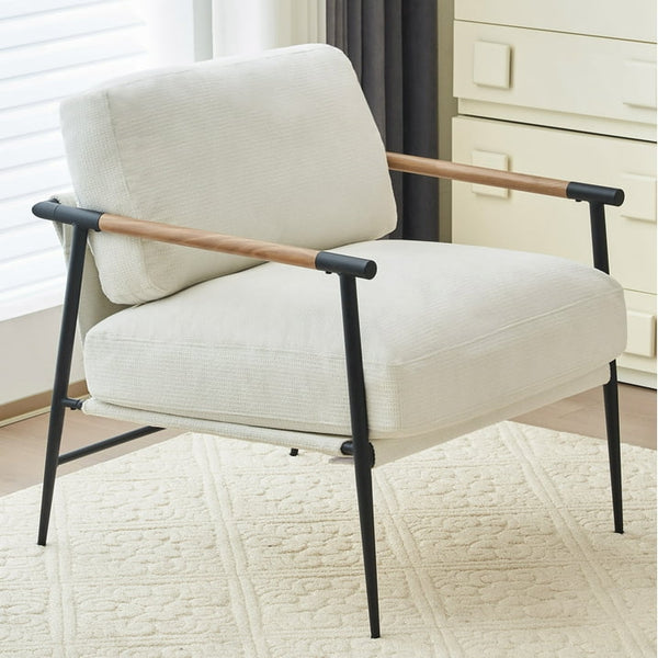 Othniel White Accent Chair Armchair Chenille Mid Century Modern Accent Chair Metal Leg Comfy Cushion