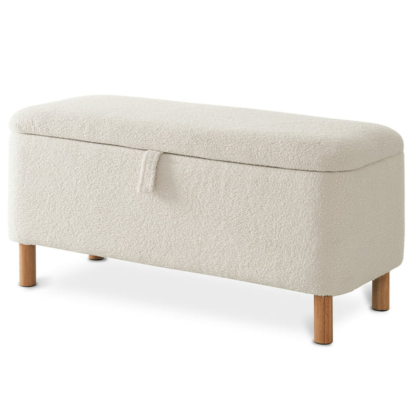 Othniel 39.5" Off-White Boucle Storage Bench Ottoman with Wood Legs for Bedroom End of Bed