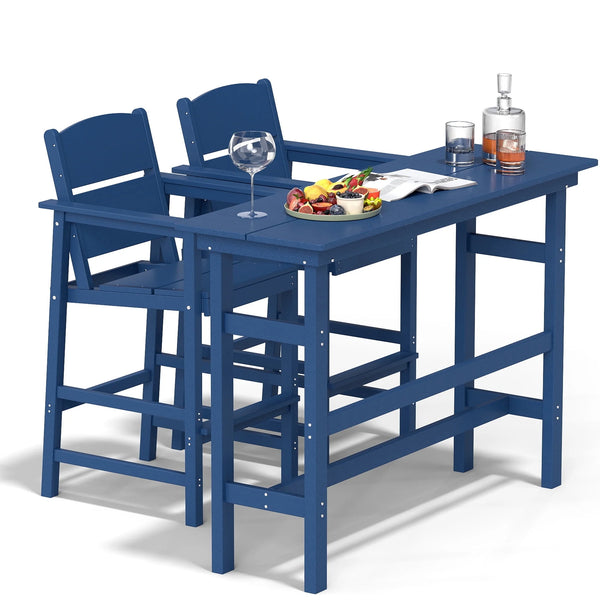 FOOWIN Outdoor Bar Table and Chairs Set, Adirondack Bar Chairs Set of 2 and Bar Height Table, All Weather HDPE Bar Height Patio Set, Navy Blue