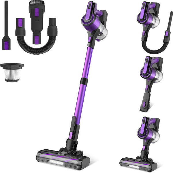YOMA Cordless Vacuum Cleaner,30Kpa 60min Runtime Lightweight Stick Vacuum,8 in1 Self-Standing,Rechargeable Vacuum Cleaners for Pet Hair,Carpet,Hardwood Floor V870(Purple)