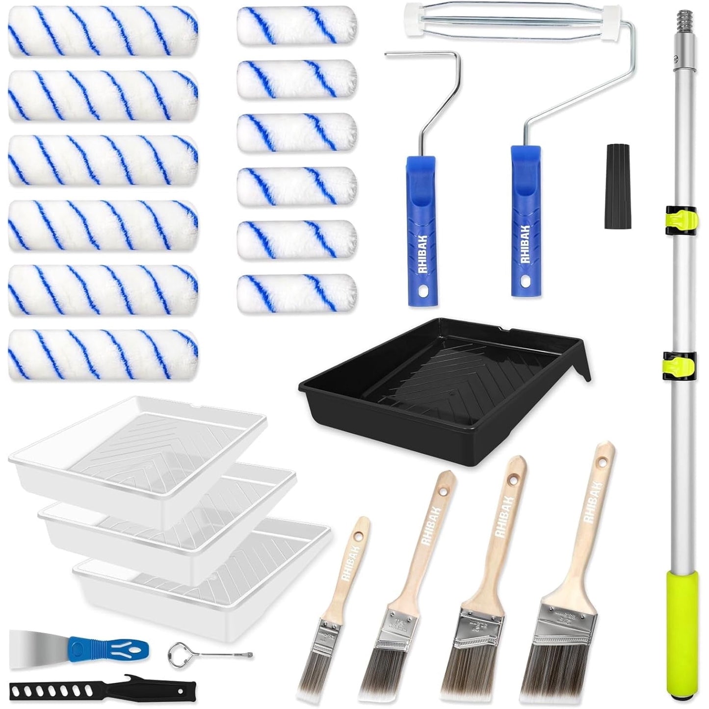Tidymend Paint Roller Kit, 28 Pcs Paint Rollers with Extension Pole, Roller Paint Brush for Painting Walls