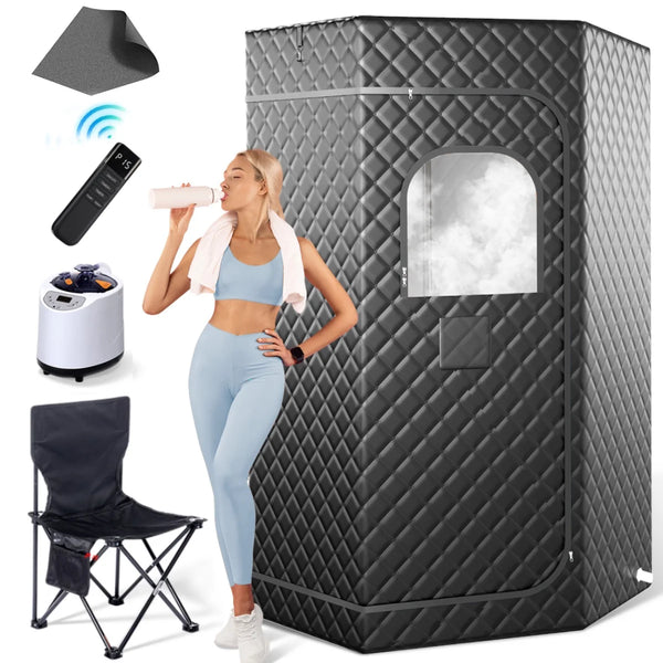 Portable Sauna Tent for Home, Novashion Personal Steam Sauna Box, with 3L&1200W Steamer, 15 Levels Heating, 60 Minutes Timer, Chair, Remote Control, Grey