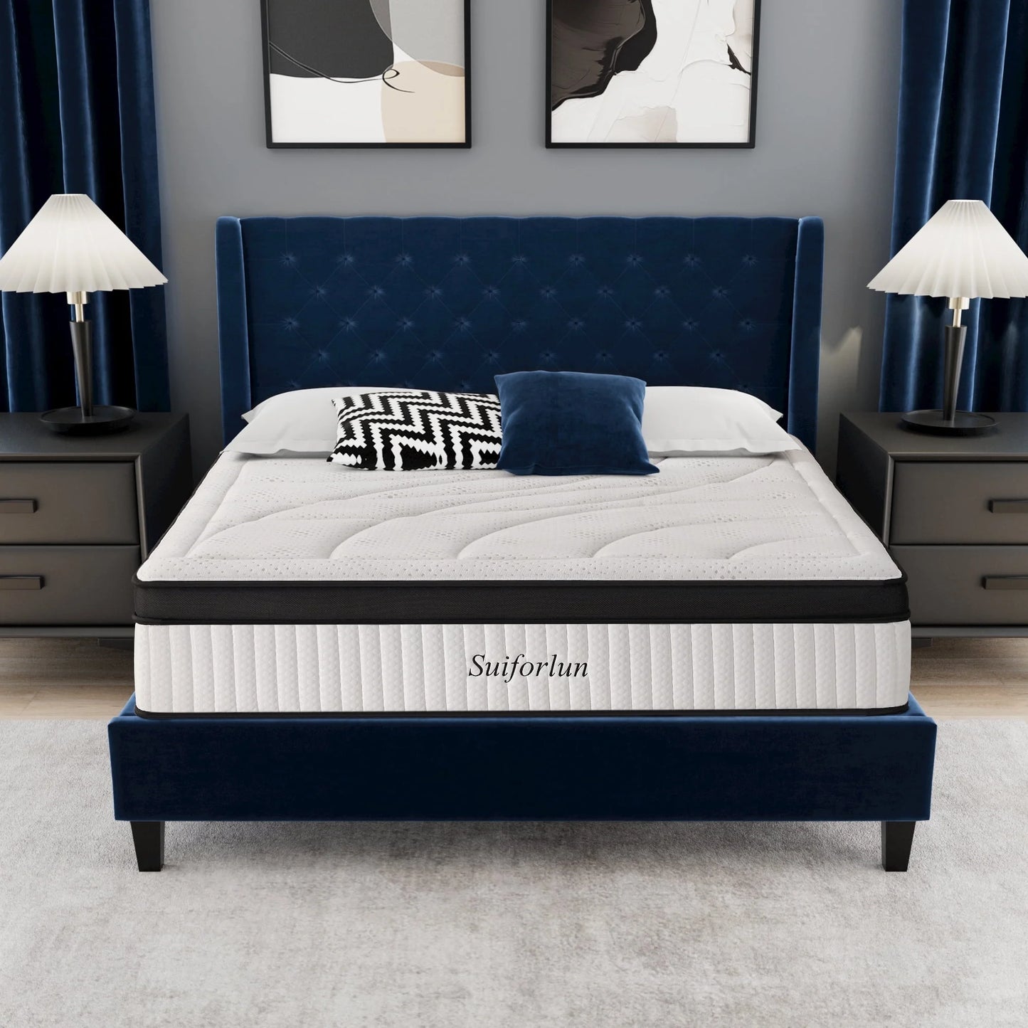 Queen Size Mattress, 14 Inch Bamboo Foam Mattress in a Box with 7 Premium Layers, Medium Firm Gel Hybrid Mattress with Pressure Relief and Support for Cool Night, CertiPUR-US Certified