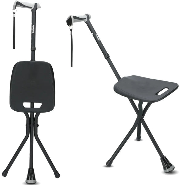 REHAND Walking Canes with Seat 350 LB Capacity,Lightweight Foldable Adjustable Aluminum Walking Stick Chair for Men & Women Seniors,Black