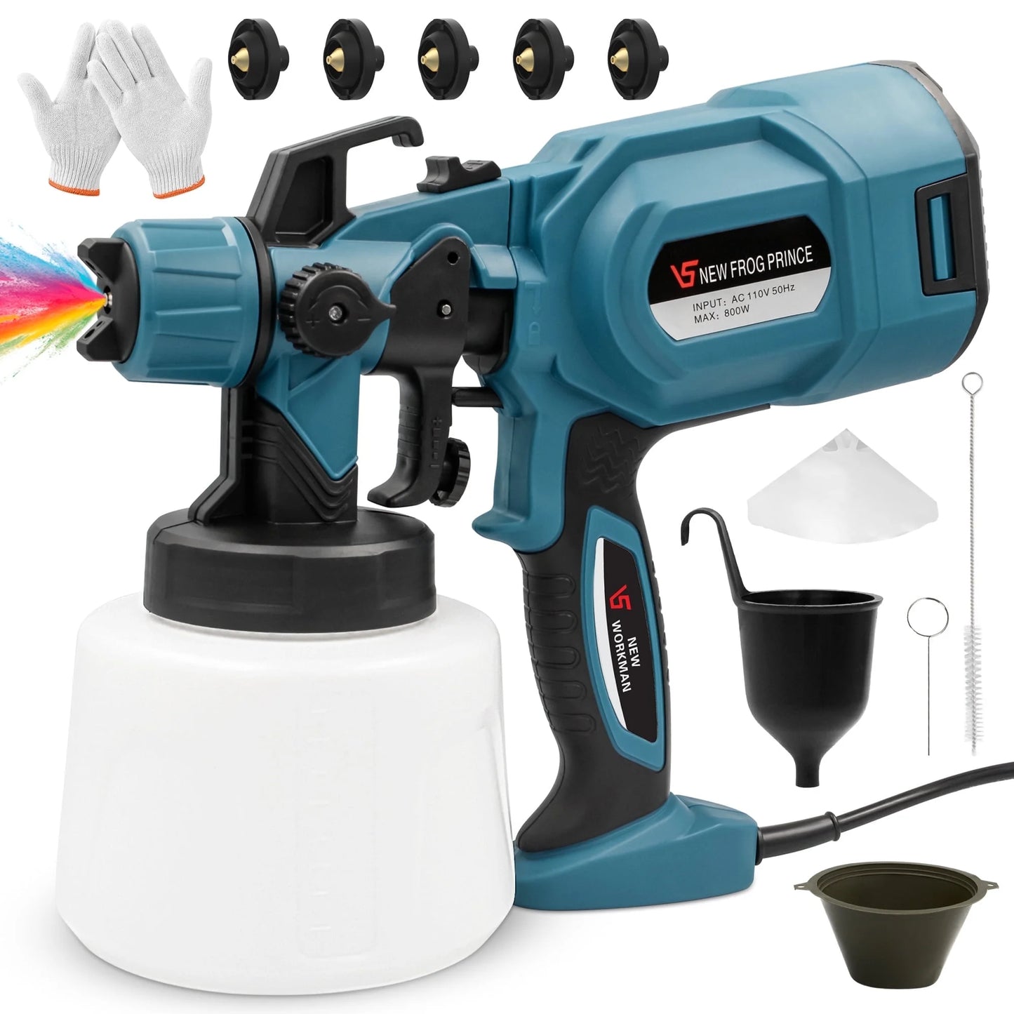 Reichtum Paint Sprayer, 800W HVLP High Power Electric Spray Paint Gun with 1400ml Container, 5 Copper Nozzles  3 Patterns, Spray Gun for Furniture, Fence, Walls, Door Painting