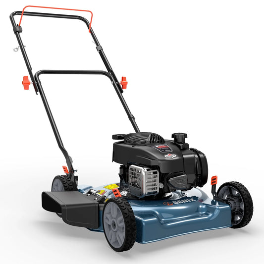 SENIX 20-Inch Gas Lawn Mower, 125 cc 4-Cycle Briggs & Stratton Engine, Push Lawnmower with Side Discharge, 5-Position Height Adjustment, LSPG-L3