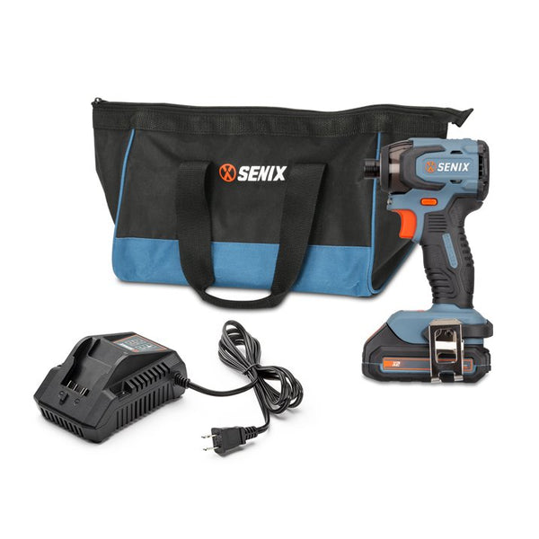 SENIX 20 Volt Max* 1/4-Inch Impact Driver, Brushless Motor, 130 Foot-Pound of Max Torque, 3000 RPM (Battery, Charger and Soft Bag Included) PDIX2-M2