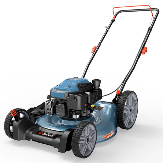 SENIX 21" Gas Lawn Mower, 144cc 4-Cycle, 2-In-1 Mulch & Side Discharge Push Mower, 6 Height Adjustments, 11" Rear Wheels, LSPG-L6