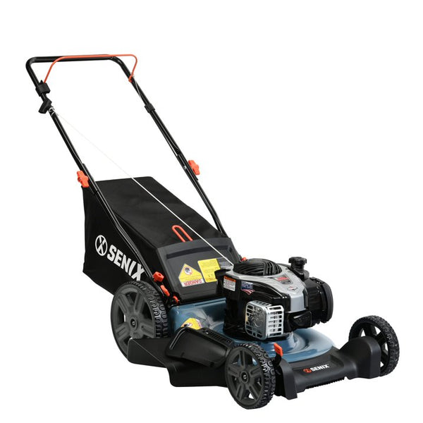SENI 21 Gas Lawn Mower, 140cc 4 Cycle Made in USA Briggs  Stratton Engine Push Mower, 3 In 1, 6 Height Adjustments, 11 Rear Wheels, LSPG M7