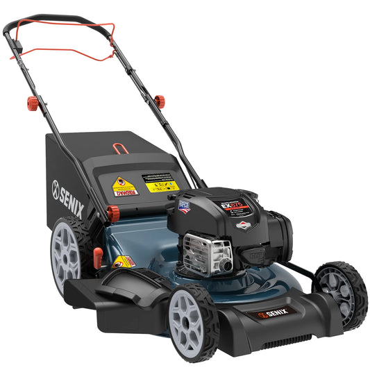 SENIX 22  Self Propelled Gas Lawn Mower, 163 cc 4 Cycle Made in USA Briggs  Stratton Engine Push Mower, 3 In 1, One step Start, 6 Position Height Adjustment, 11 In Rear Wheels, LSSG H1