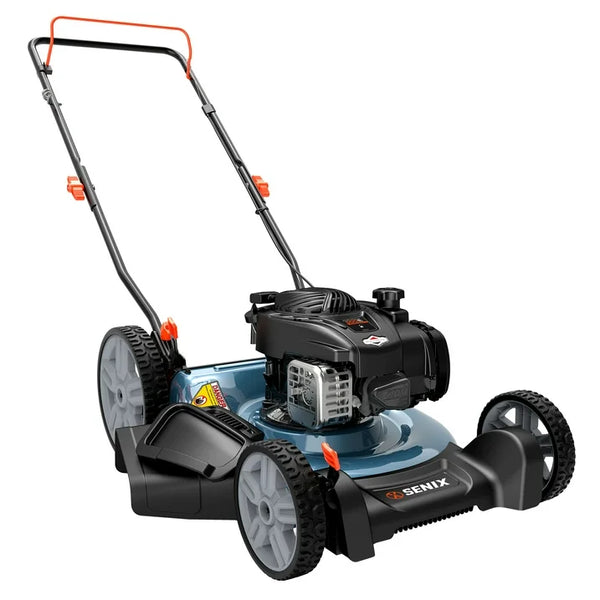 SENI  21 Gas Lawn Mower, 140cc 4 Cycle Made in USA Briggs  Stratton Engine, 2 In 1 Mulch  Side Discharge Push Mower, 6 Position Height Adjustments, 11 Rear Wheels, LSPG M6